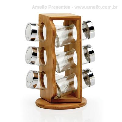 Porta condimentos em bambu/vidro