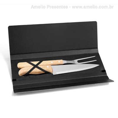 Kit Garfo e Faca - Cabo Madeira Estojo