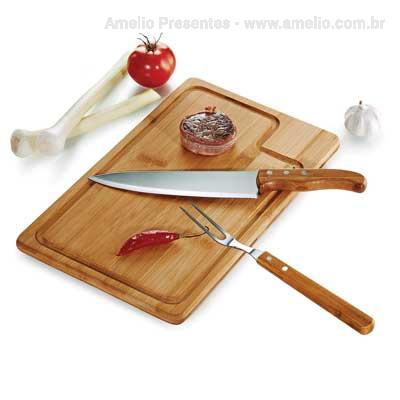 Kit Churrasco Bambu 3 peças com tábua 37cm