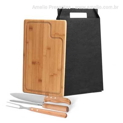 Kit Churrasco 4 peças c/ tábua - Bambu