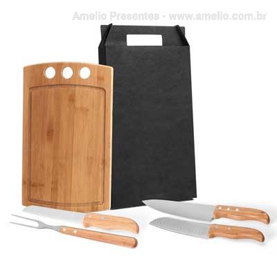 Kit Churrasco 5 peças c/ tábua - Bambu