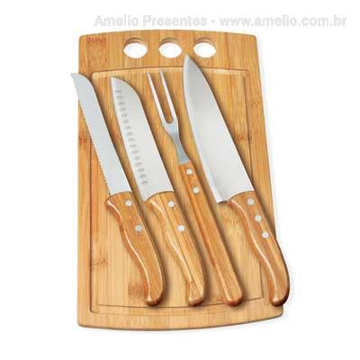 Kit Churrasco 5 peças c/ tábua - Bambu