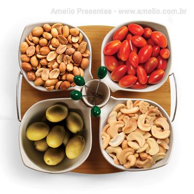 Conjunto para petiscos em bambu 10 peças