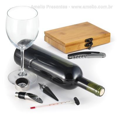 Kit Vinho 5 peças com estojo de bambu