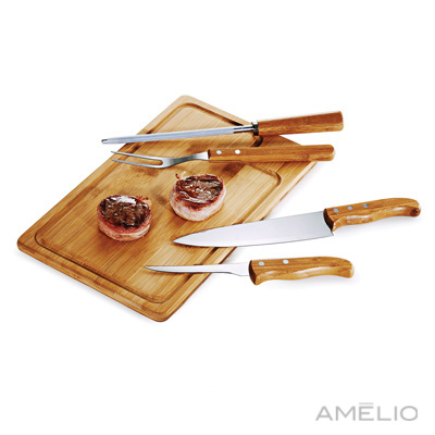 Kit Churrasco em Bambu/Inox - 5 Pçs