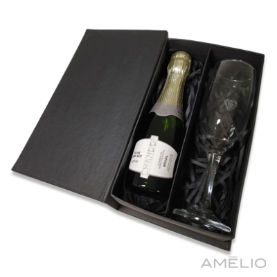 Kit Mini Espumante 01 taça na caixa Cartonada