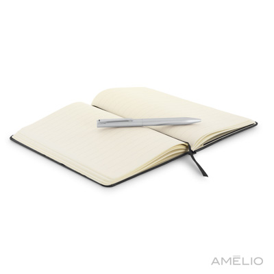 Conjunto esferográfica e caderno A5