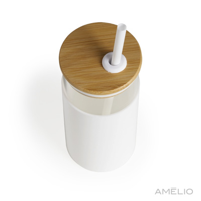 Copo Vidro - Tampa de Bambu e Canudo