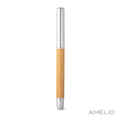 Caneta Roller em aço inox reciclado e bambu