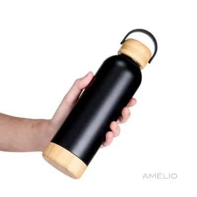 Garrafa  Com Detalhes Em Bambu - Preta