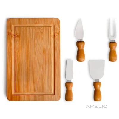 Conjunto Para Queijo Em Bambu/Inox - 5 Pçs